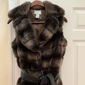 Alberto Malaki Faux Fur Vest Brown Belted Large